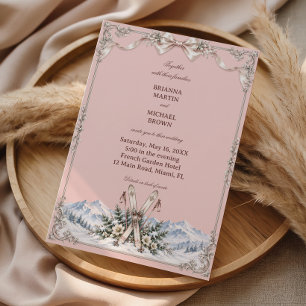 Invitation Skis Vintage Rencontrent l'Élégance Rose