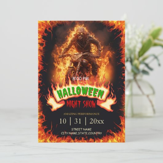 Invitation Skull Biker de Hell Halloween Flames (Debout devant)