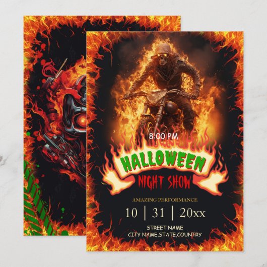 Invitation Skull Biker de Hell Halloween Flames (Devant / Derrière)