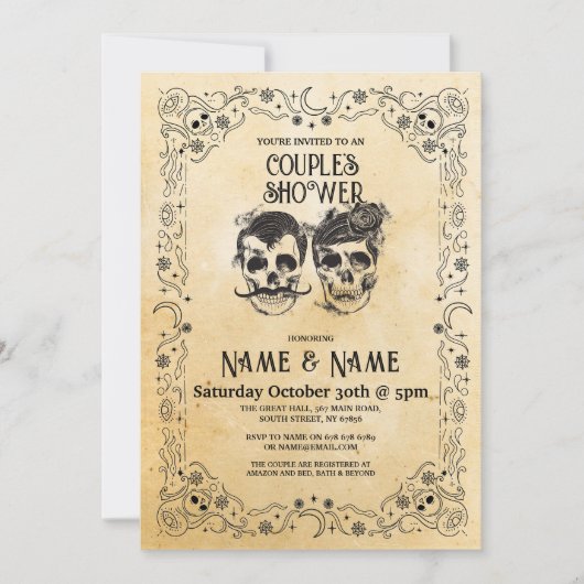 Invitation Skull Couple's Shower Party Halloween gothique (Devant)
