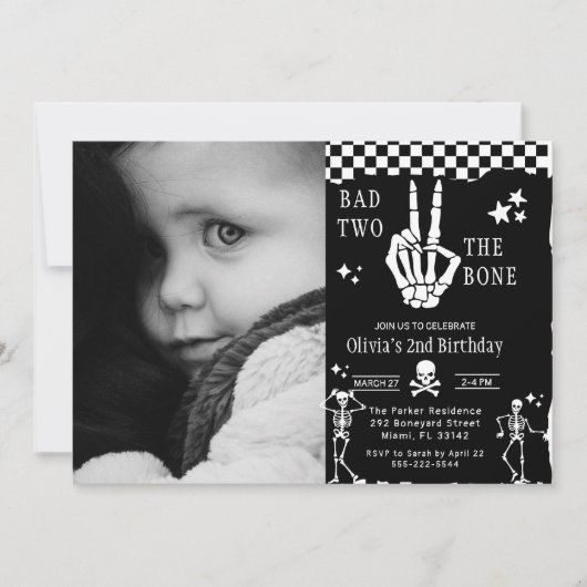 Invitation Skull Skeleton Bad to the Bone 2nd Birthday (Devant)