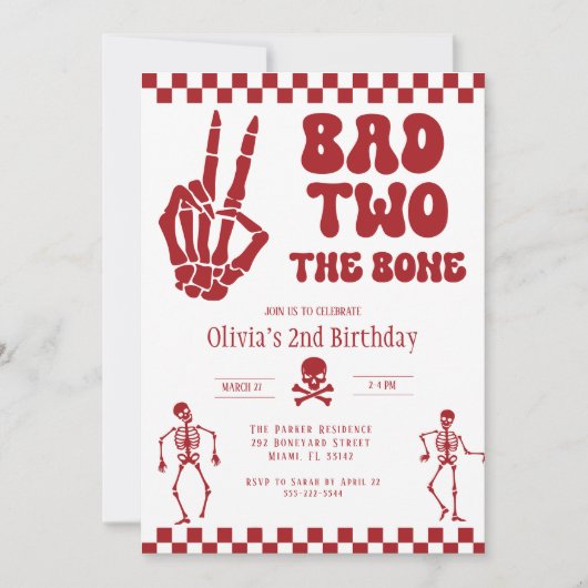 Invitation Skull Skeleton Bad to the Bone 2nd Birthday (Devant)