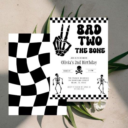 Invitation Skull Skeleton Bad to the Bone 2nd Birthday