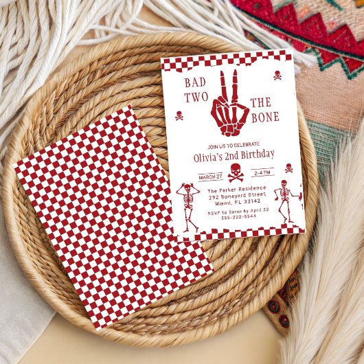 Invitation Skull Skeleton Bad to the Bone 2nd Birthday