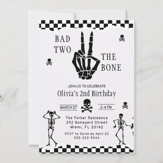 Invitation Skull Skeleton Bad to the Bone 2nd Birthday  (Devant)