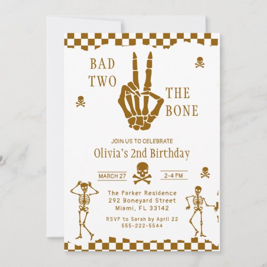 Invitation Skull Skeleton Bad to the Bone 2nd Birthday (Devant)
