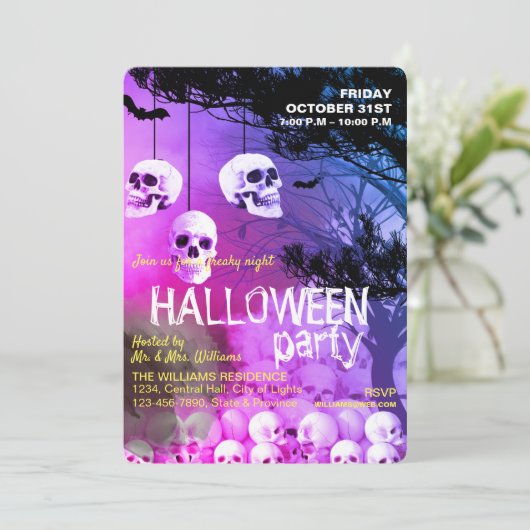 Invitation Skull Skeleton Halloween Party Freaky Night (Debout devant)