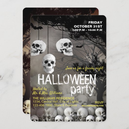 Invitation Skull Skeleton Halloween Party Freaky Night (Devant / Derrière)
