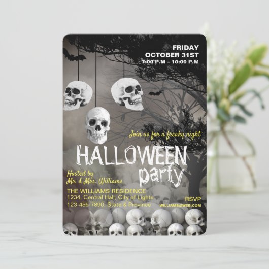 Invitation Skull Skeleton Halloween Party Freaky Night (Debout devant)