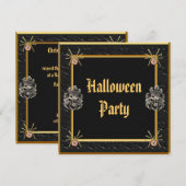 Invitation Skuls et bijoux d'araignée d'or Fête d'Halloween (Devant / Derrière)
