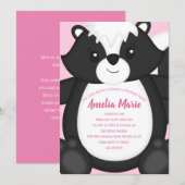 Invitation Skunk Anniversaire fête rose (Devant / Derrière)