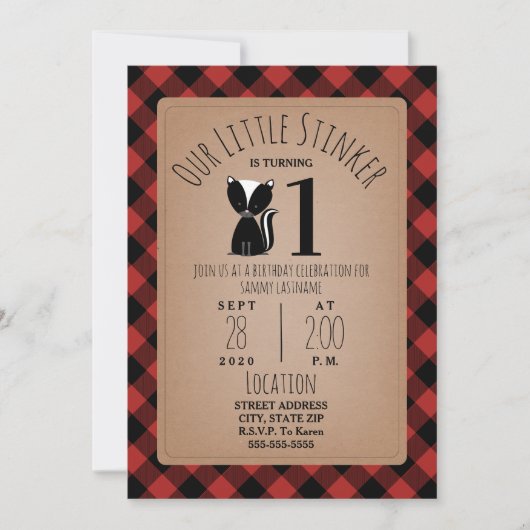 Invitation Skunk Lumberjack Plaid Anniversaire fête (Devant)