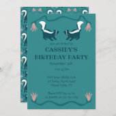 Invitation Skunks and Flowers Dark Turquoise Vert fête d'anni (Devant / Derrière)