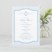 Invitation Sky Blue Ancre nautique et Baby shower des rayures (Debout devant)