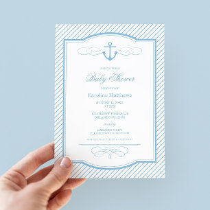 Invitation Sky Blue Ancre nautique et Baby shower des rayures