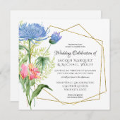Invitation Sky Blue Blush Rose Simple Moderne Mariage Floral (Devant / Derrière)