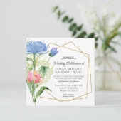 Invitation Sky Blue Blush Rose Simple Moderne Mariage Floral (Debout devant)