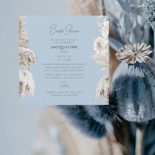 Invitation Sky Blue Boho White Floral Carré Fête des mariées