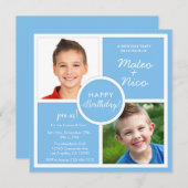 Invitation Sky Blue Carrés Anniversaire Photo (Devant / Derrière)
