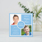 Invitation Sky Blue Carrés Anniversaire Photo (Debout devant)