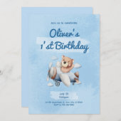 Invitation Sky Blue Child 1'st Birthday (Devant / Derrière)