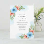 Invitation Sky Blue Coral Bloom Wedding (Debout devant)