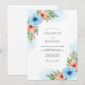 Invitation Sky Blue Coral Bloom Wedding (Devant / Derrière)