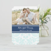 Invitation Sky Blue Damask Photo Rehearal Diner Party (Debout devant)