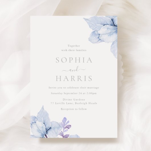 Invitation Sky Blue Dusty Aquarelle Mariage Floral
