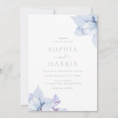 Invitation Sky Blue Dusty Aquarelle Mariage Floral (Devant)