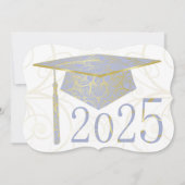 Invitation Sky Blue et Gold Floral Casquette 2025 Graduation  (Devant)