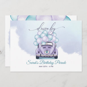 Invitation Sky Blue et Lilac Surprise DriveBy Anniversaire