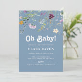 Invitation Sky Blue Fleur sauvage Oh Baby Baby shower (Debout devant)