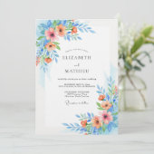 Invitation Sky Blue Floral Whimsy Wedding (Debout devant)