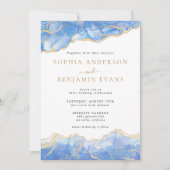 Invitation Sky Blue Gold Agate Mariage moderne (Devant)
