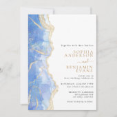 Invitation Sky Blue Gold Agate Mariage moderne (Devant)