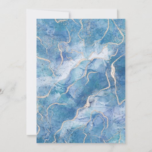 Invitation Sky Blue Gold Agate Mariage moderne (Dos)