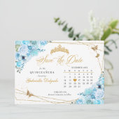 Invitation Sky Blue & Gold Quinceañera Enregistrer La Date (Debout devant)