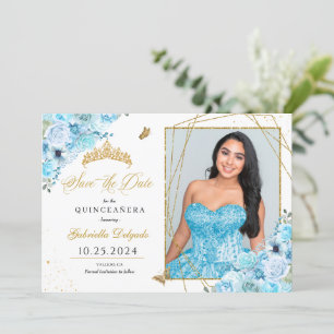 Invitation Sky Blue & Gold Quinceañera Enregistrer La Date Ph