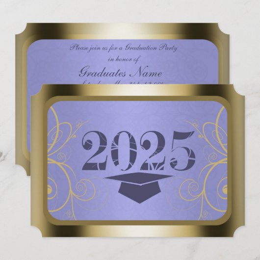 Invitation Sky Blue Harvest/Gold Frame Graduation Party (Devant / Derrière)