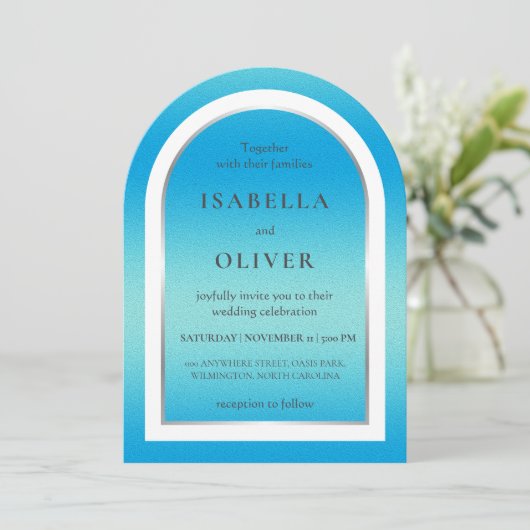 Invitation Sky blue light gradient wedding (Debout devant)