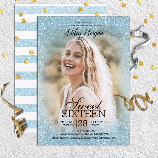 Invitation Sky Blue Parties scintillant Modèle photo Sweet 16
