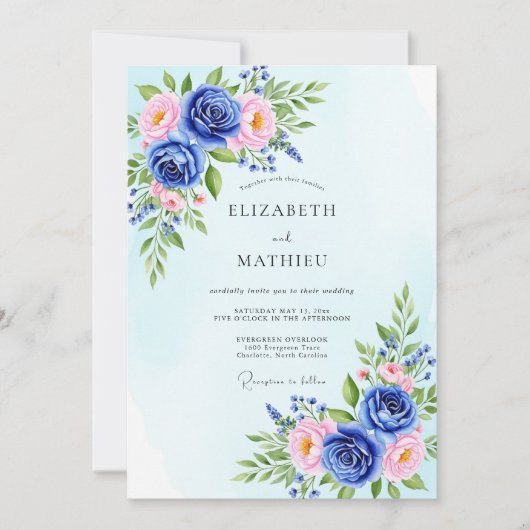 Invitation Sky Blue Polished Botanical Wedding (Devant)