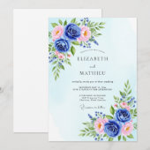 Invitation Sky Blue Polished Botanical Wedding (Devant / Derrière)