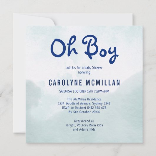 Invitation Sky Blue Sage Vert Botanique Bébé Boy Douche (Devant)