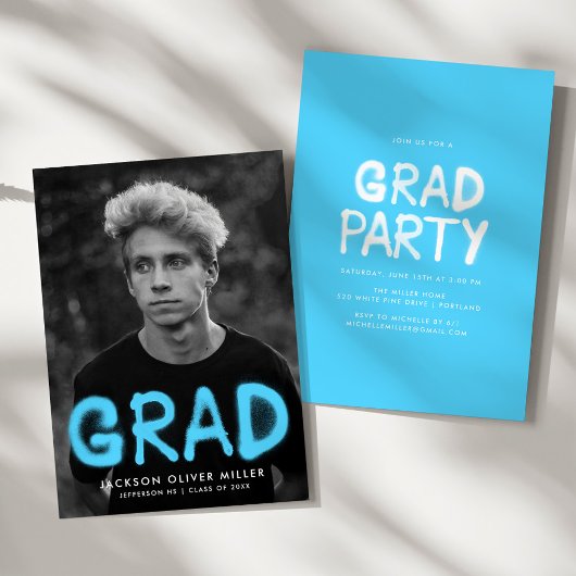 Invitation Sky Blue Spray Paint Photo Party Graduation