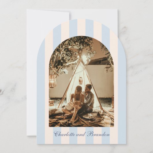 Invitation Sky Blue Stripes Photo Enregistrer La Date (Dos)