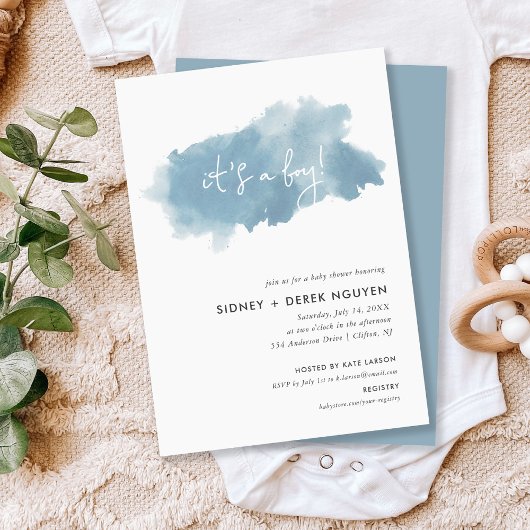 Invitation Sky Blue Watercolor Boy Baby shower