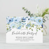 Invitation Sky Blue Watercolor Floral Bachelorette Party (Debout devant)