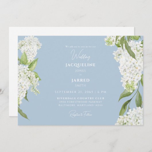 Invitation Sky Blue White Hydrangeas Mariage (Devant / Derrière)